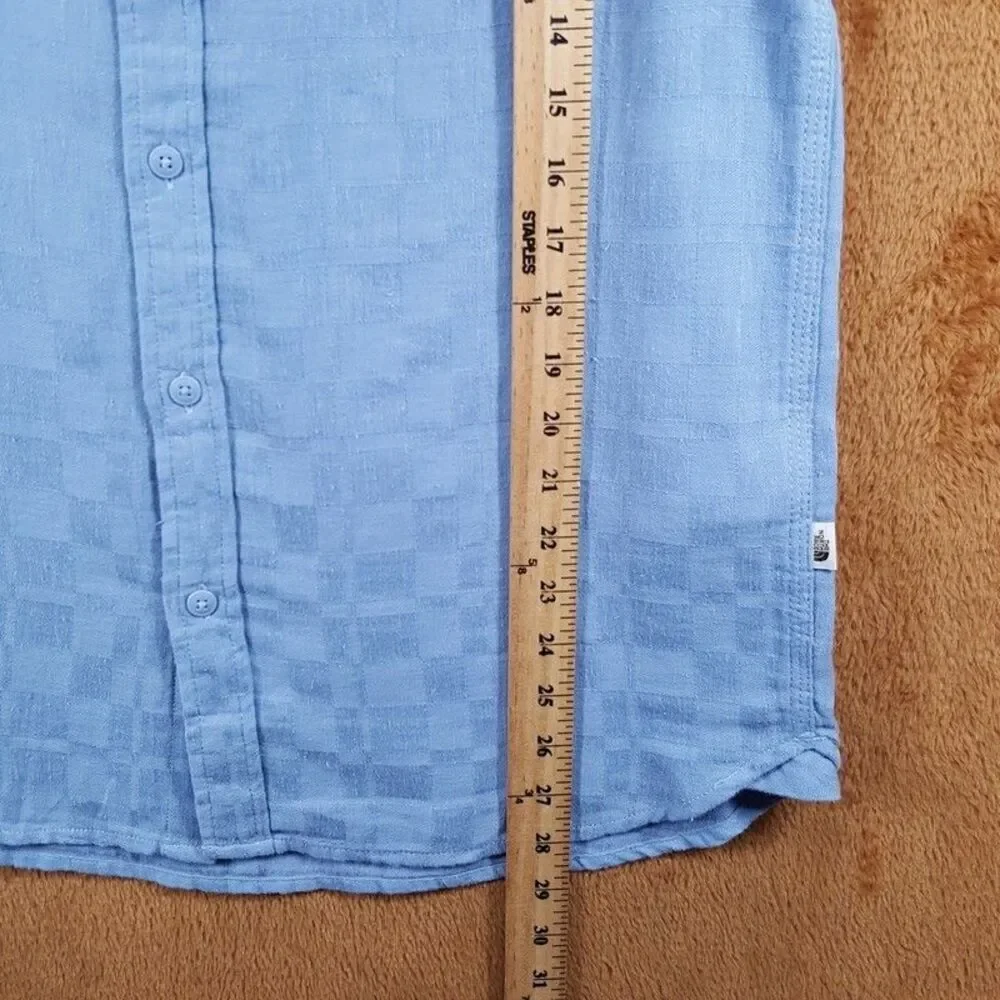 THE NORTH FACE Shirt Mens Small Blue Button Up Cotton Hemp LOGHILL JACQUARD